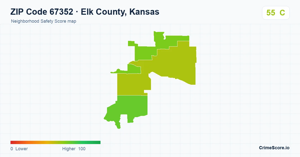 ZIP Code 67352 in Elk County, Kansas neighborhood Safety Score map