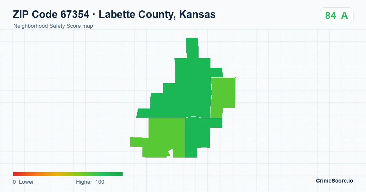 ZIP Code 67354 in Labette County, Kansas neighborhood Safety Score map