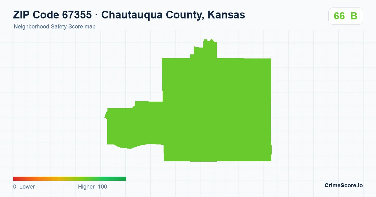 ZIP Code 67355 in Chautauqua County, Kansas neighborhood Safety Score map