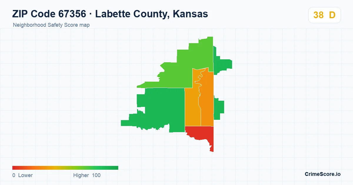 ZIP Code 67356 in Labette County, Kansas neighborhood Safety Score map