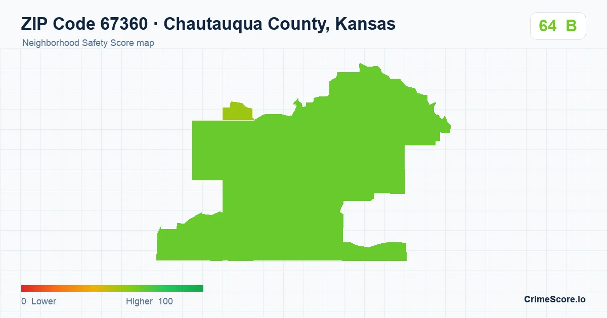 ZIP Code 67360 in Chautauqua County, Kansas neighborhood Safety Score map