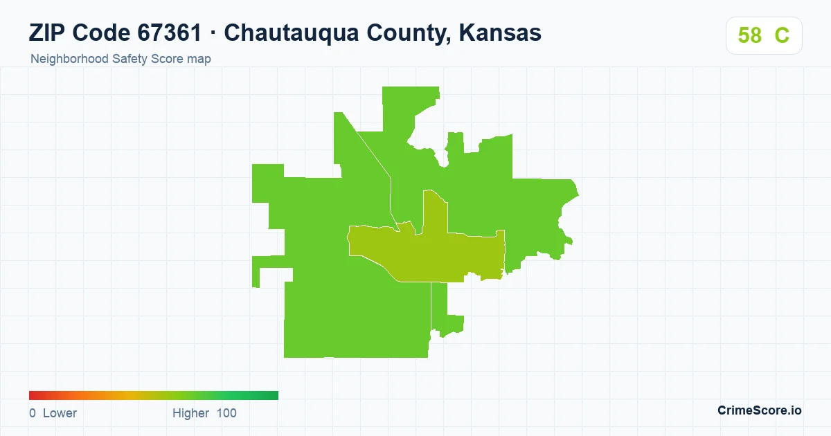 ZIP Code 67361 in Chautauqua County, Kansas neighborhood Safety Score map