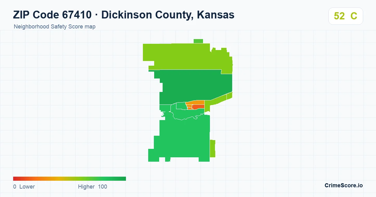 ZIP Code 67410 in Dickinson County, Kansas neighborhood Safety Score map