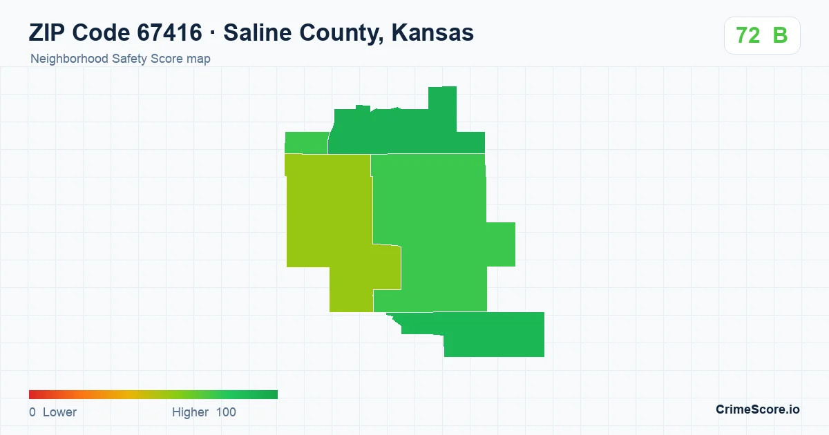 ZIP Code 67416 in Saline County, Kansas neighborhood Safety Score map