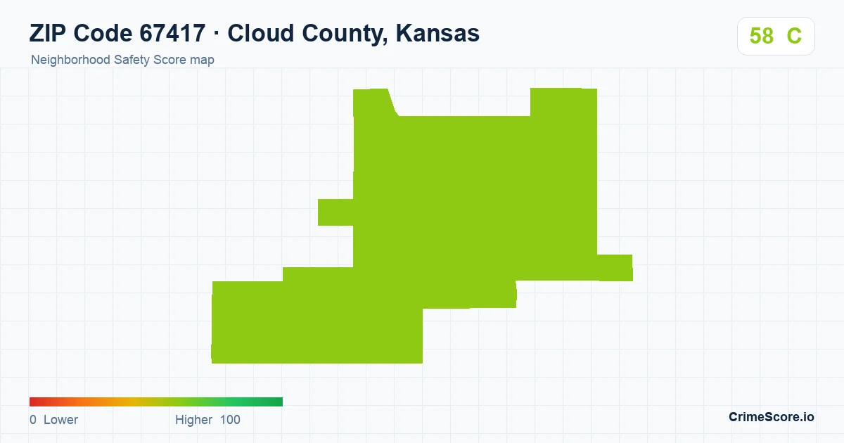 ZIP Code 67417 in Cloud County, Kansas neighborhood Safety Score map