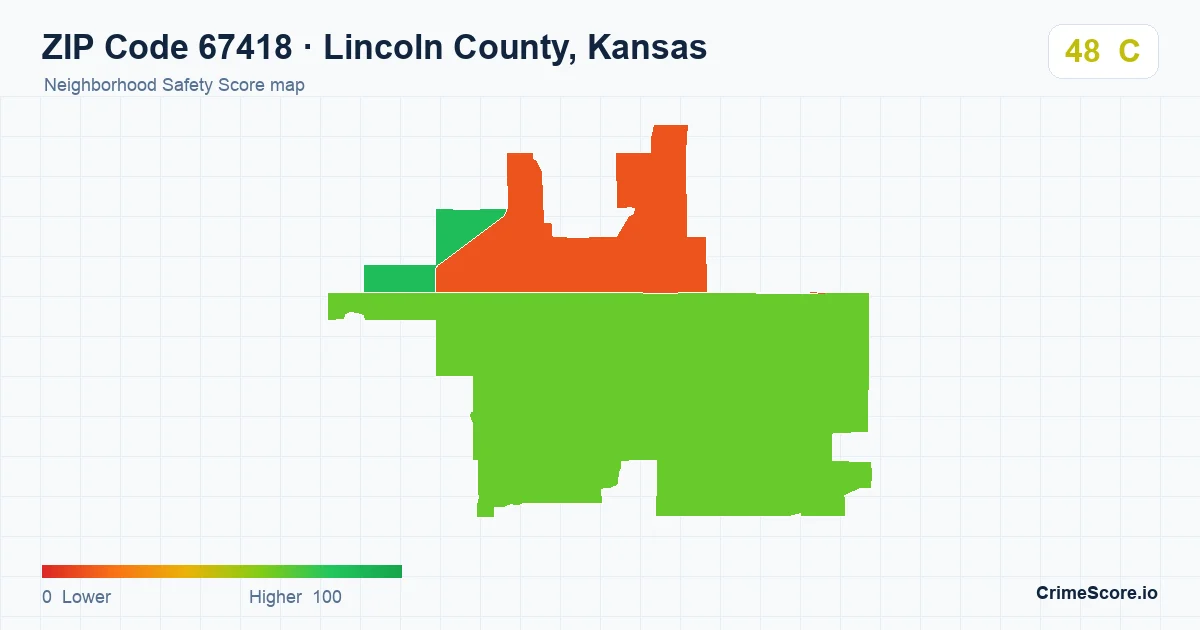 ZIP Code 67418 in Lincoln County, Kansas neighborhood Safety Score map
