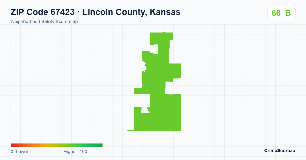 ZIP Code 67423 in Lincoln County, Kansas neighborhood Safety Score map