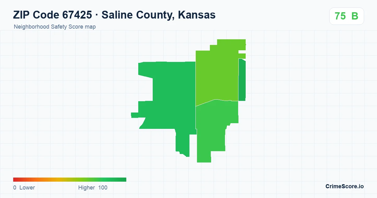 ZIP Code 67425 in Saline County, Kansas neighborhood Safety Score map