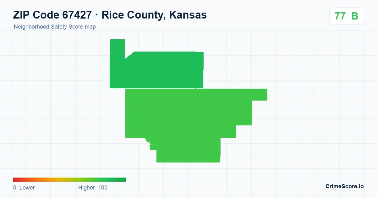 ZIP Code 67427 in Rice County, Kansas neighborhood Safety Score map