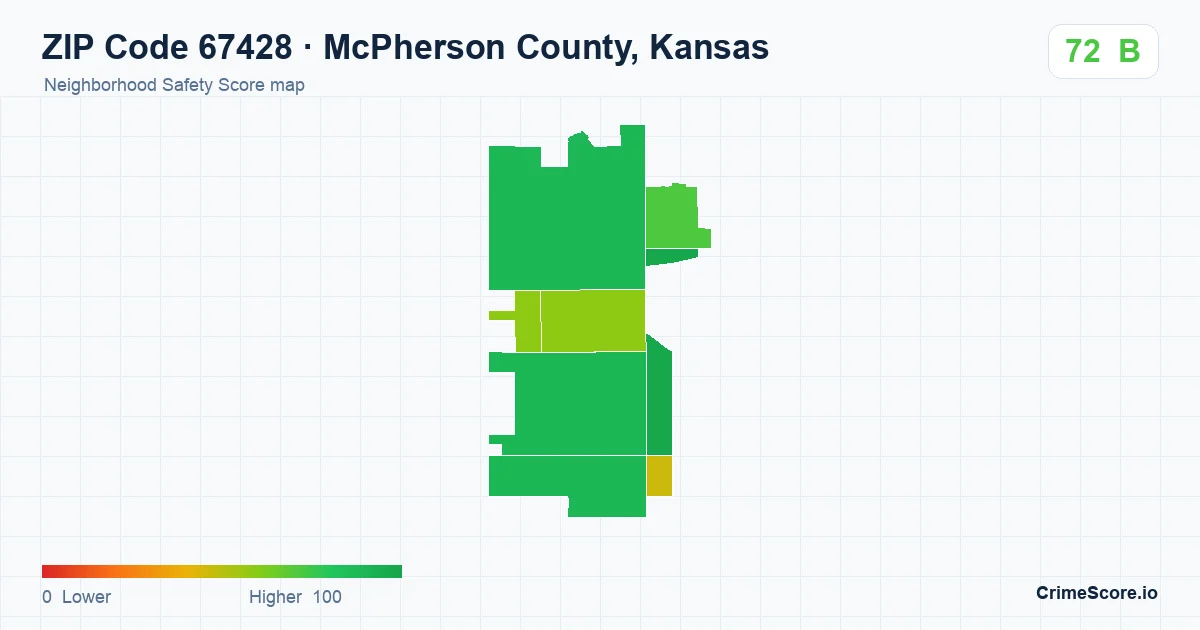 ZIP Code 67428 in McPherson County, Kansas neighborhood Safety Score map