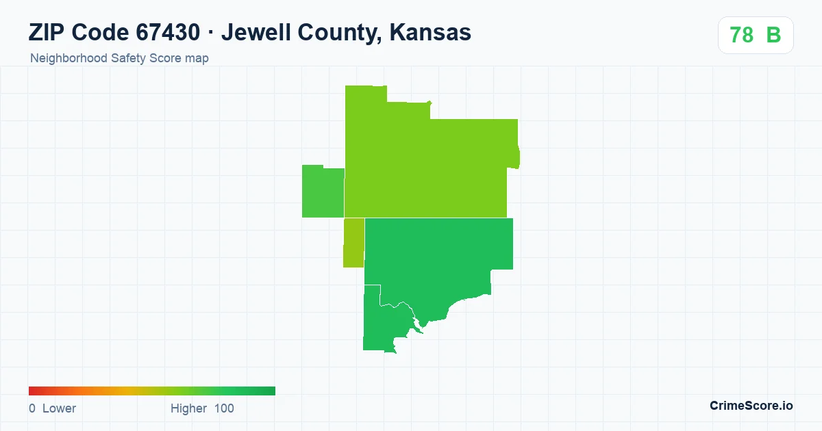 ZIP Code 67430 in Jewell County, Kansas neighborhood Safety Score map