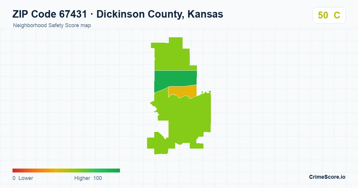 ZIP Code 67431 in Dickinson County, Kansas neighborhood Safety Score map