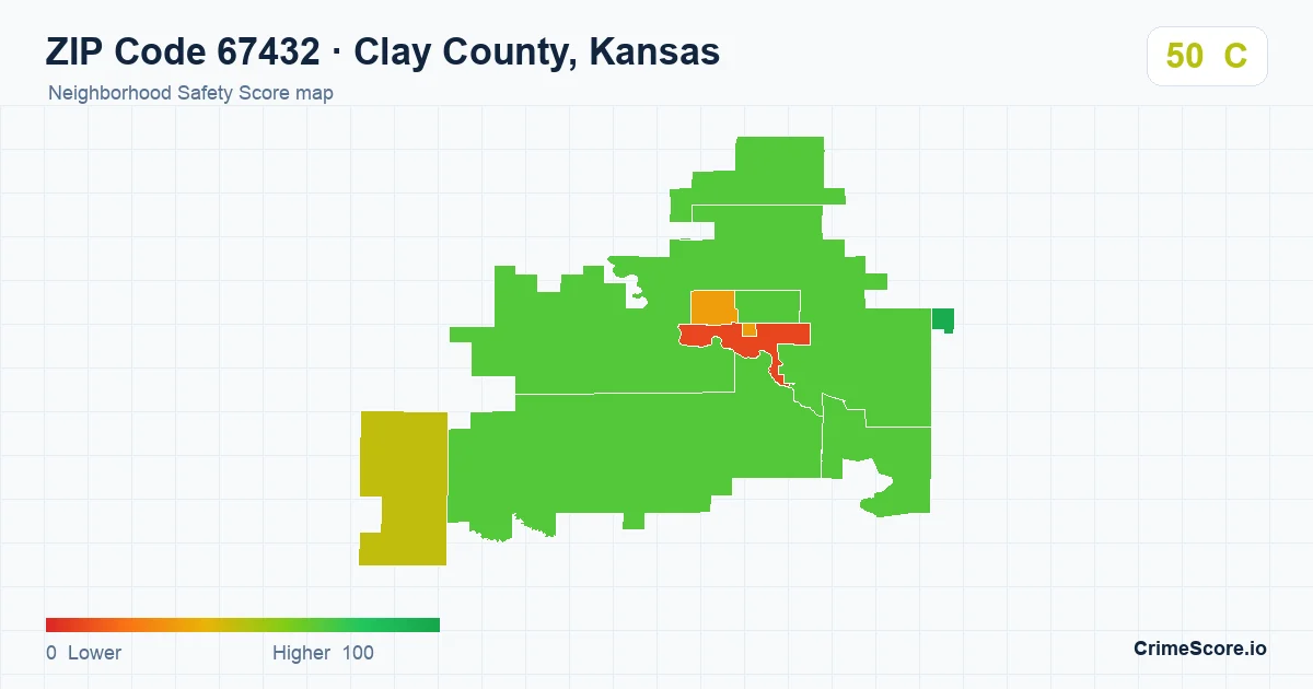 ZIP Code 67432 in Clay County, Kansas neighborhood Safety Score map