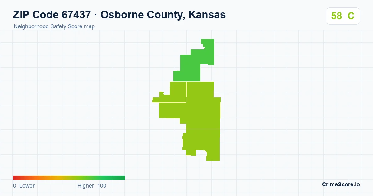 ZIP Code 67437 in Osborne County, Kansas neighborhood Safety Score map