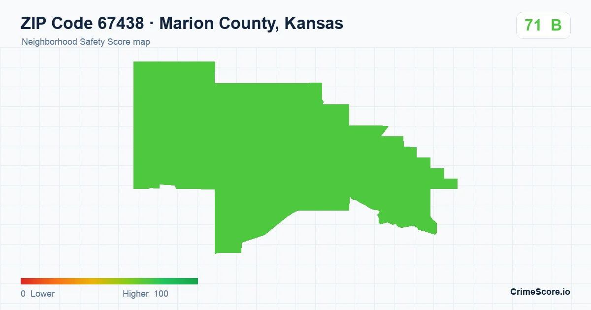 ZIP Code 67438 in Marion County, Kansas neighborhood Safety Score map