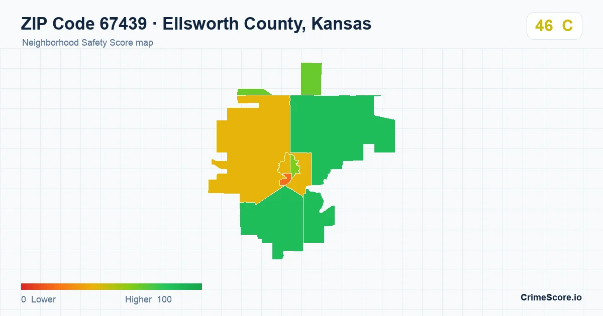 ZIP Code 67439 in Ellsworth County, Kansas neighborhood Safety Score map