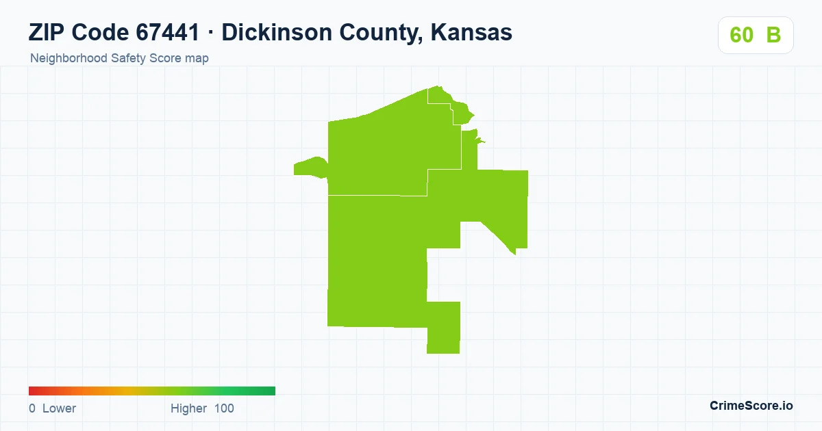 ZIP Code 67441 in Dickinson County, Kansas neighborhood Safety Score map