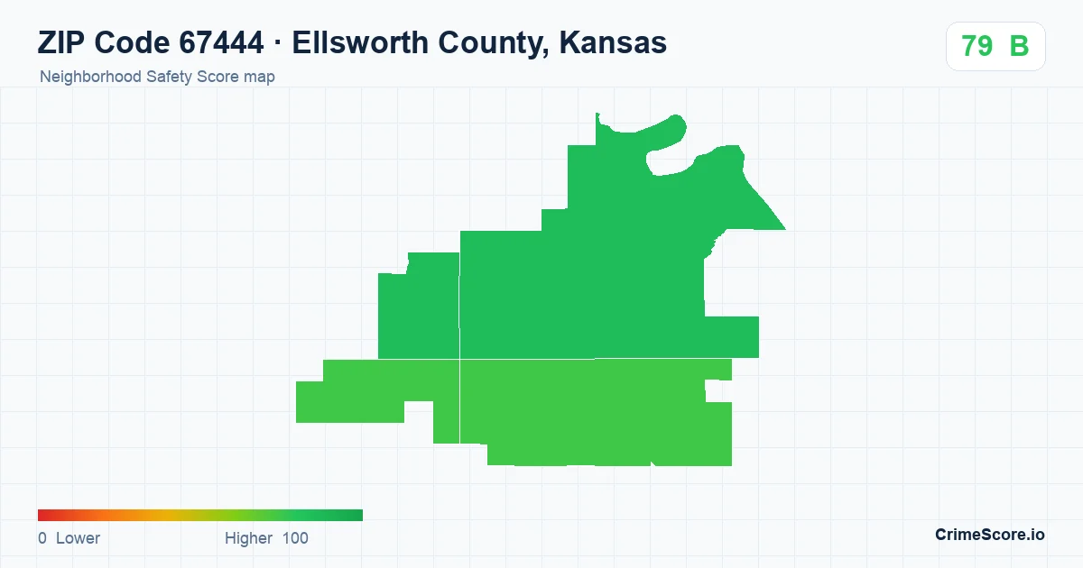 ZIP Code 67444 in Ellsworth County, Kansas neighborhood Safety Score map
