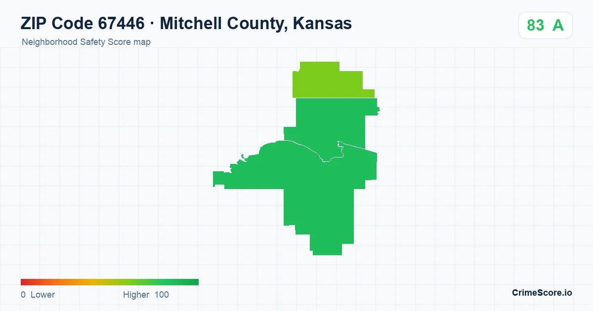 ZIP Code 67446 in Mitchell County, Kansas neighborhood Safety Score map