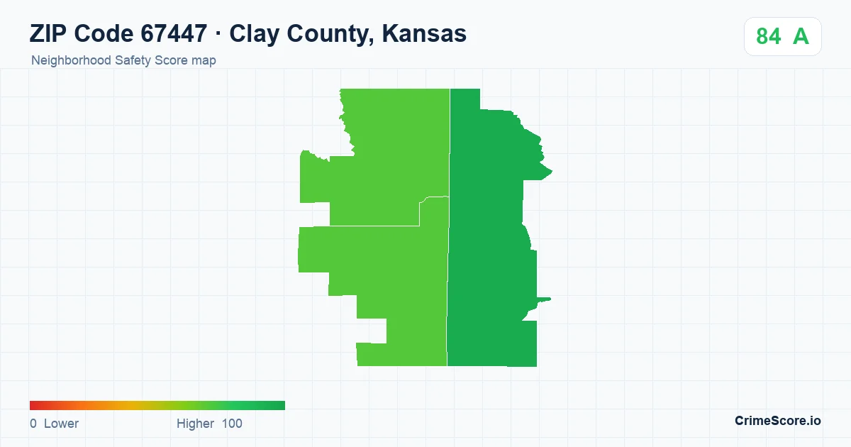 ZIP Code 67447 in Clay County, Kansas neighborhood Safety Score map
