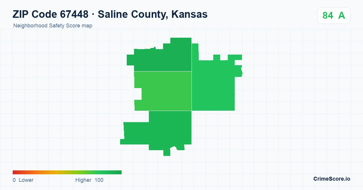 ZIP Code 67448 in Saline County, Kansas neighborhood Safety Score map