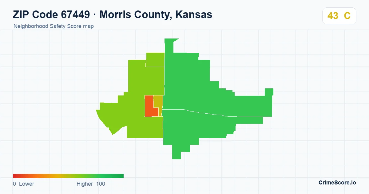 ZIP Code 67449 in Morris County, Kansas neighborhood Safety Score map