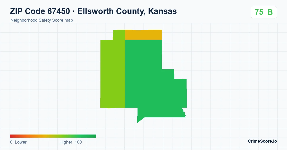 ZIP Code 67450 in Ellsworth County, Kansas neighborhood Safety Score map