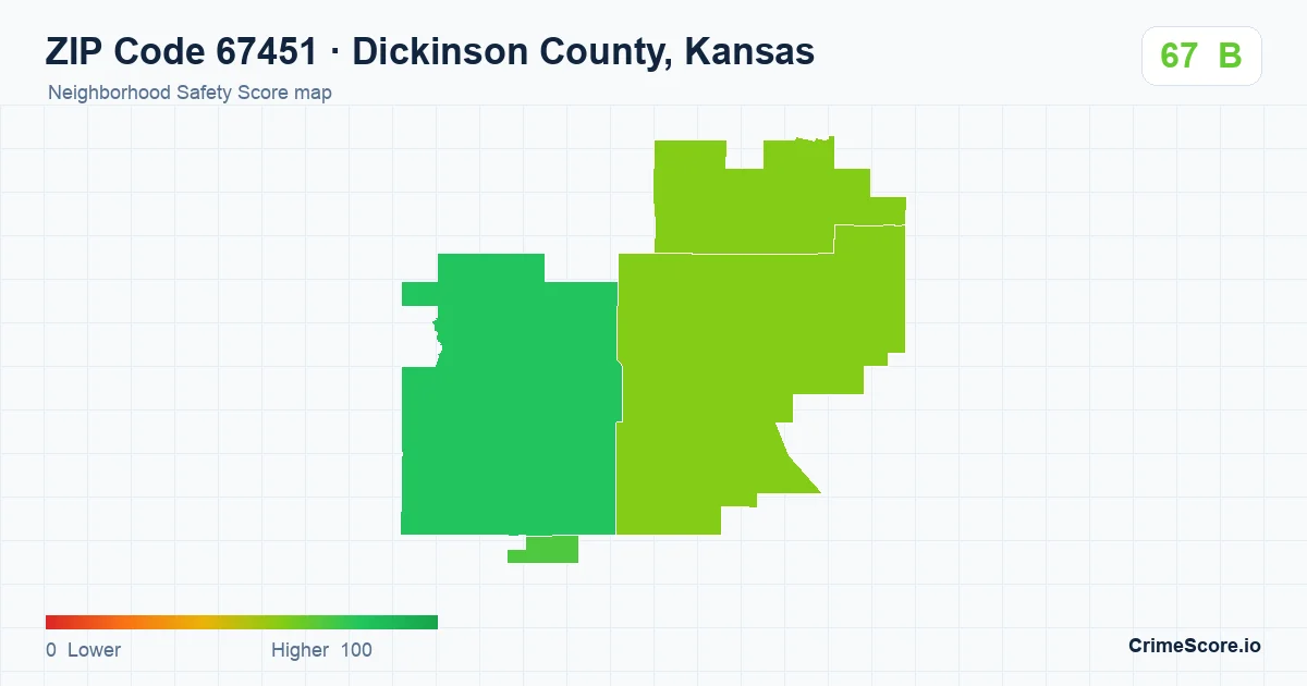 ZIP Code 67451 in Dickinson County, Kansas neighborhood Safety Score map