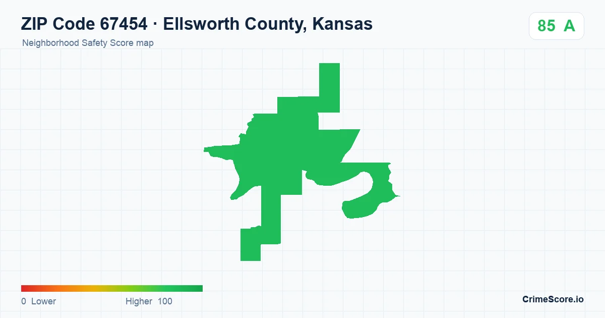 ZIP Code 67454 in Ellsworth County, Kansas neighborhood Safety Score map