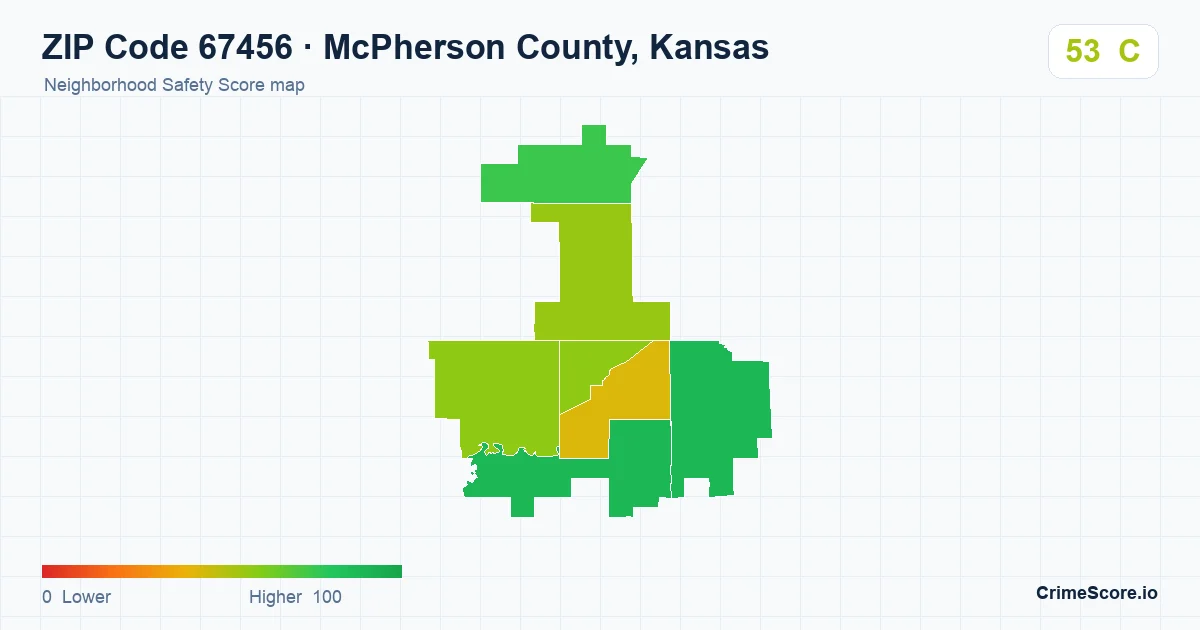 ZIP Code 67456 in McPherson County, Kansas neighborhood Safety Score map