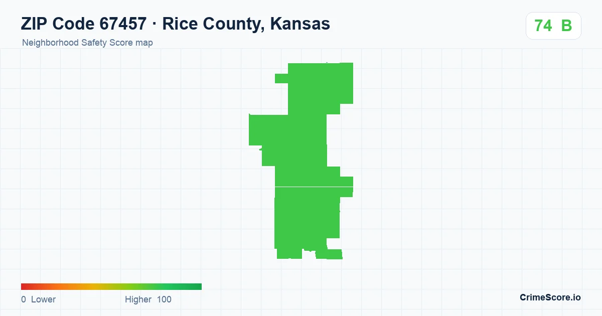 ZIP Code 67457 in Rice County, Kansas neighborhood Safety Score map