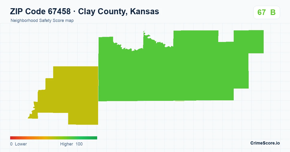 ZIP Code 67458 in Clay County, Kansas neighborhood Safety Score map