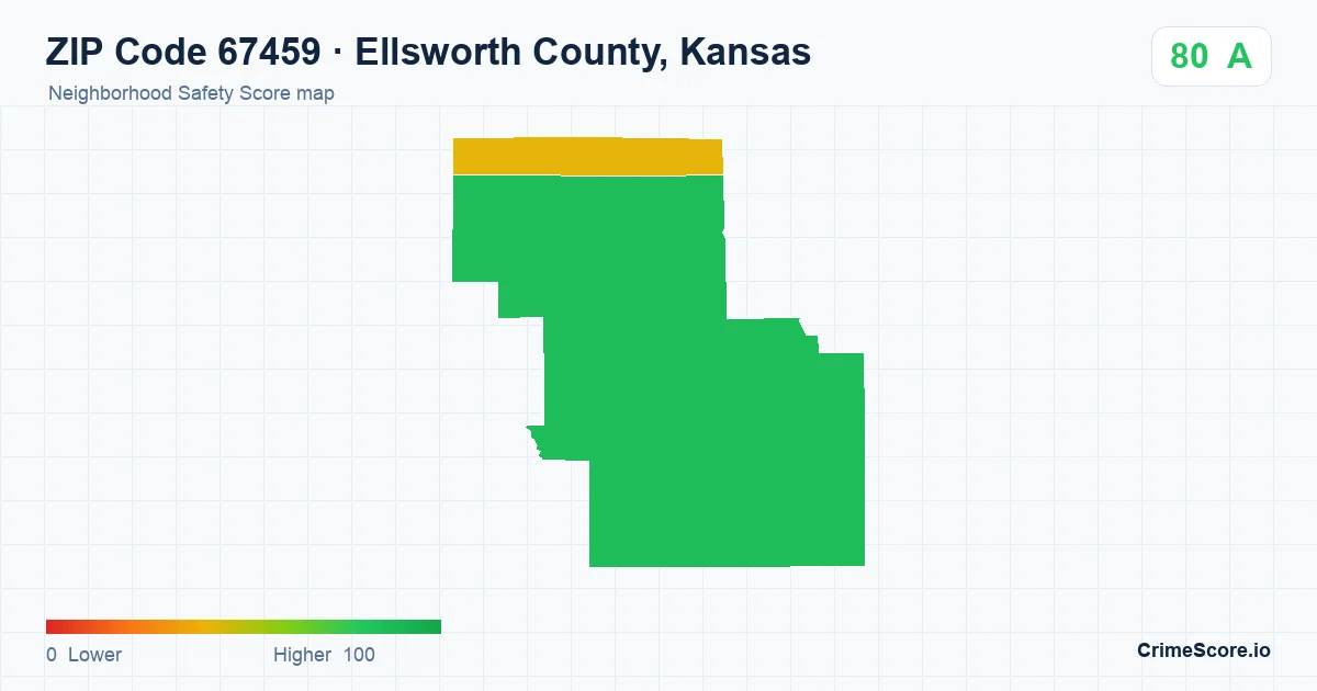 ZIP Code 67459 in Ellsworth County, Kansas neighborhood Safety Score map