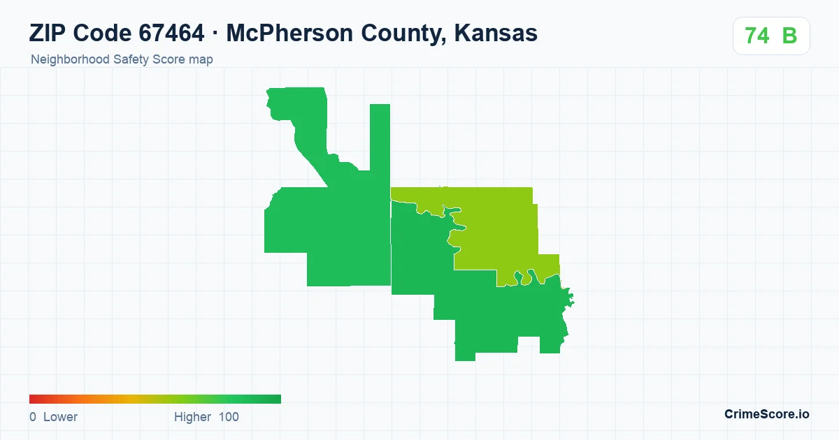 ZIP Code 67464 in McPherson County, Kansas neighborhood Safety Score map