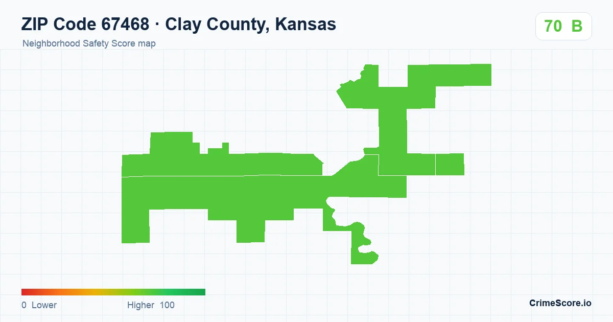 ZIP Code 67468 in Clay County, Kansas neighborhood Safety Score map
