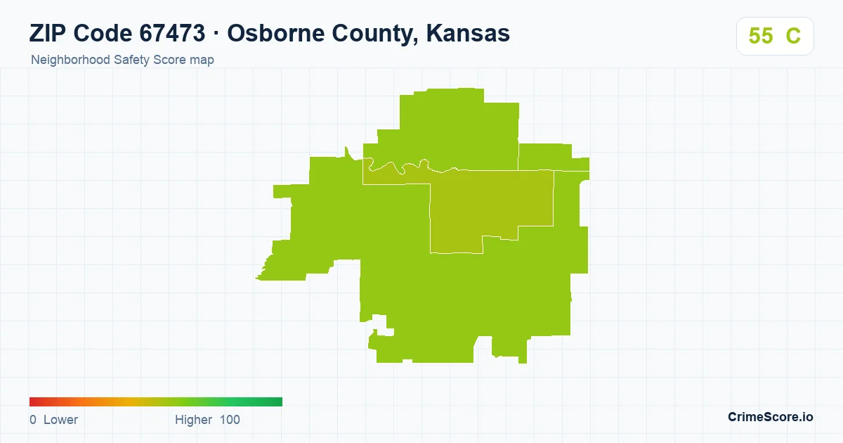 ZIP Code 67473 in Osborne County, Kansas neighborhood Safety Score map