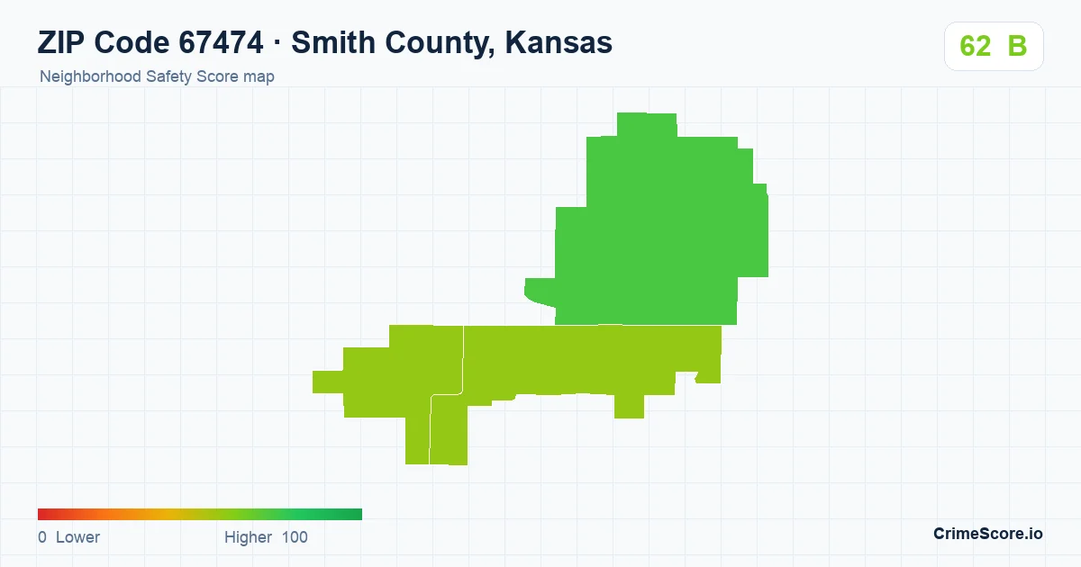 ZIP Code 67474 in Smith County, Kansas neighborhood Safety Score map