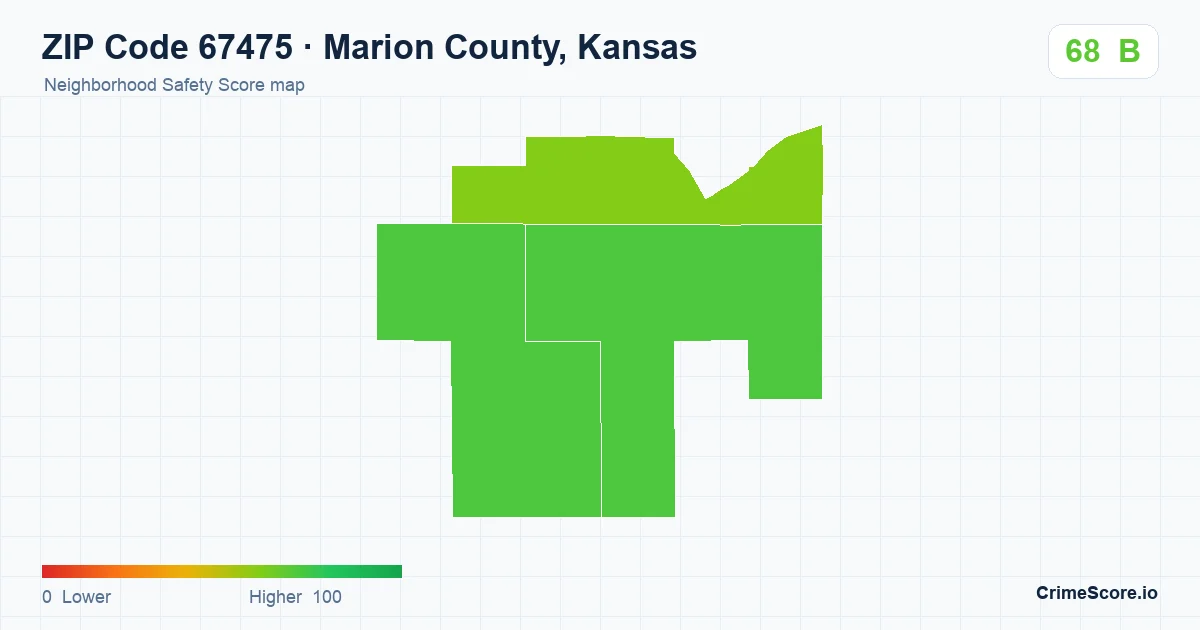 ZIP Code 67475 in Marion County, Kansas neighborhood Safety Score map