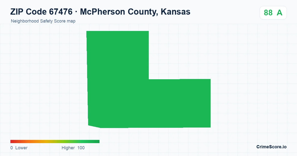 ZIP Code 67476 in McPherson County, Kansas neighborhood Safety Score map