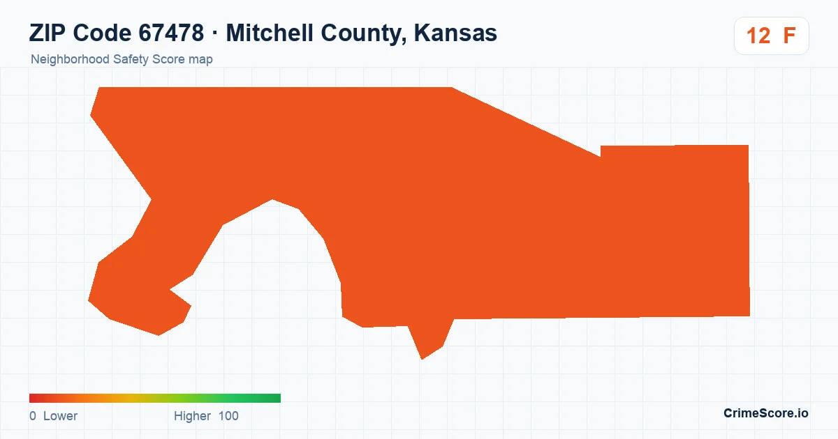 ZIP Code 67478 in Mitchell County, Kansas neighborhood Safety Score map
