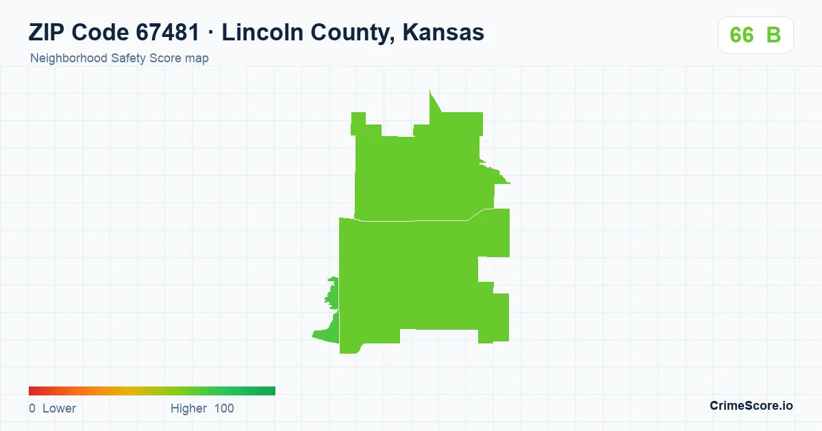 ZIP Code 67481 in Lincoln County, Kansas neighborhood Safety Score map