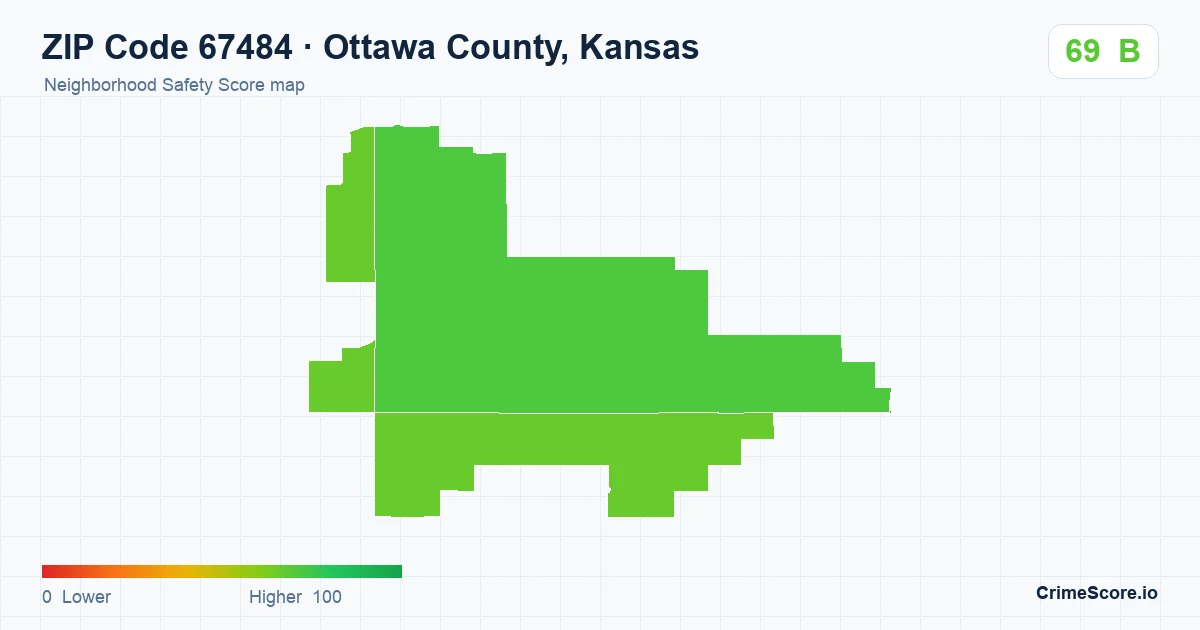 ZIP Code 67484 in Ottawa County, Kansas neighborhood Safety Score map