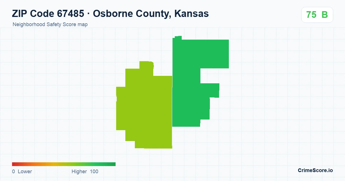 ZIP Code 67485 in Osborne County, Kansas neighborhood Safety Score map