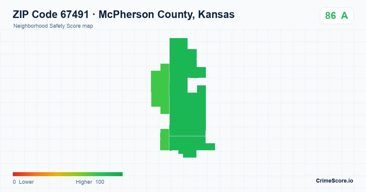 ZIP Code 67491 in McPherson County, Kansas neighborhood Safety Score map
