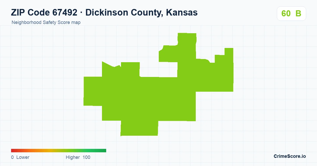 ZIP Code 67492 in Dickinson County, Kansas neighborhood Safety Score map