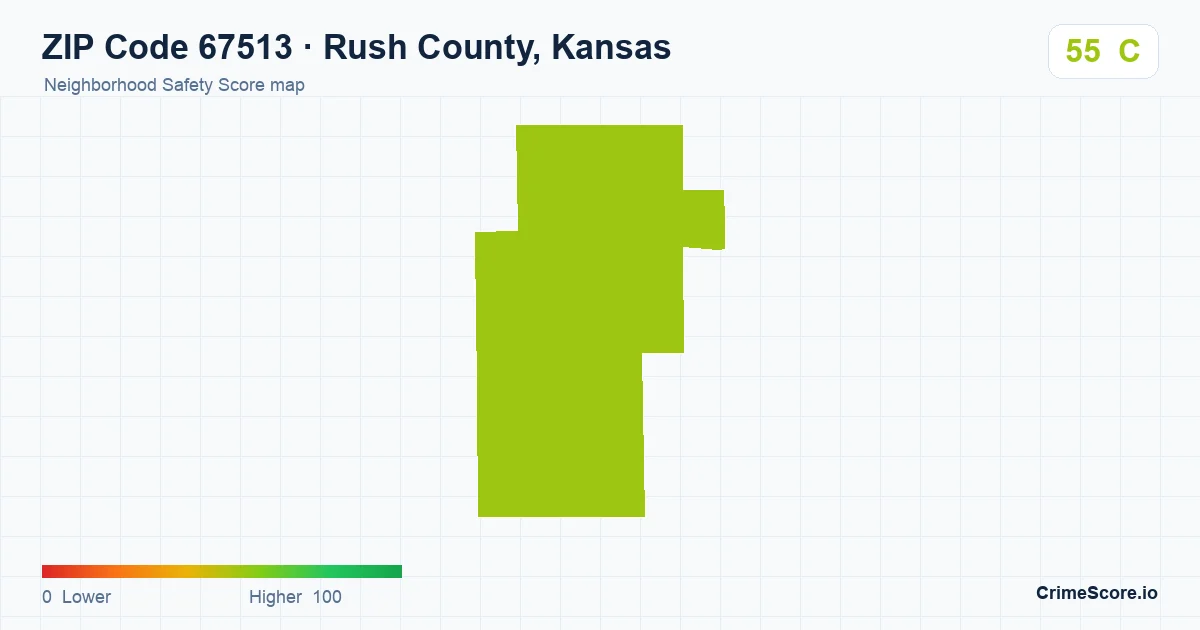 ZIP Code 67513 in Rush County, Kansas neighborhood Safety Score map