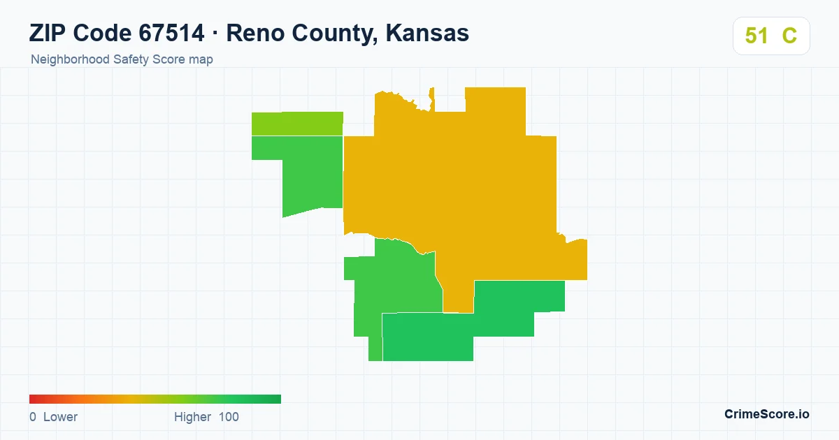 ZIP Code 67514 in Reno County, Kansas neighborhood Safety Score map