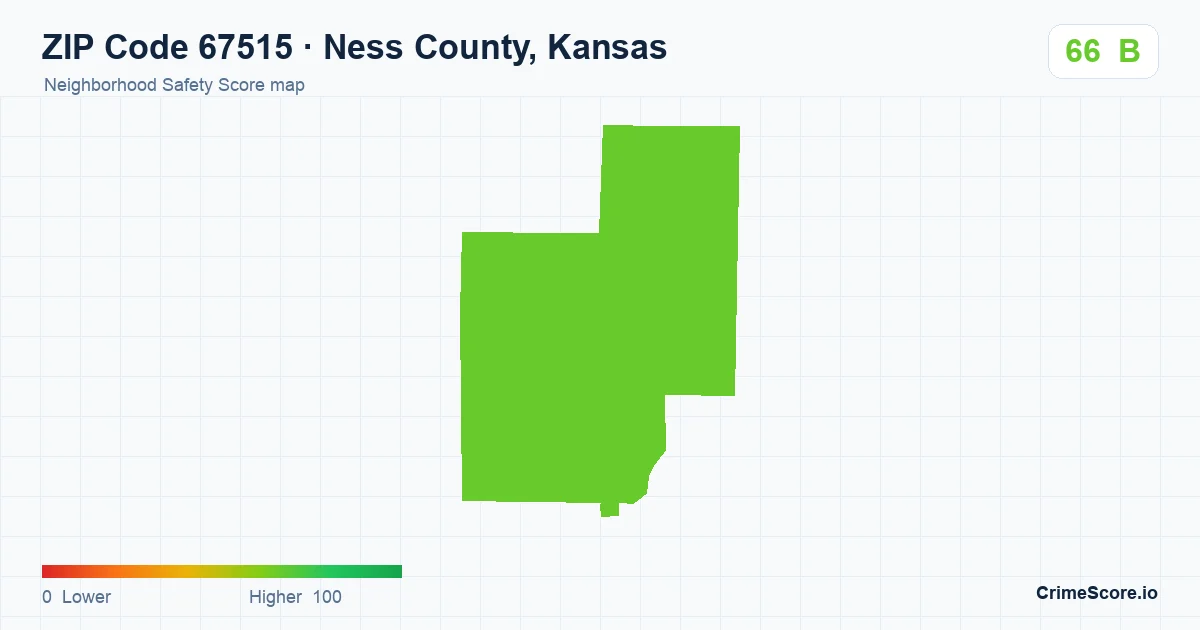 ZIP Code 67515 in Ness County, Kansas neighborhood Safety Score map