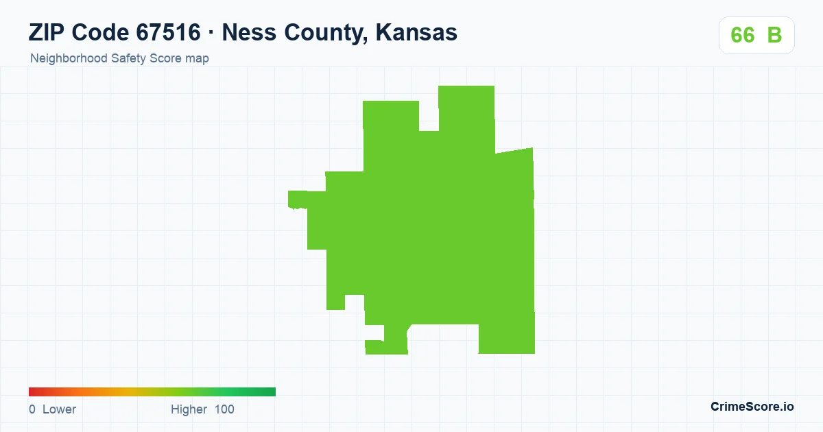 ZIP Code 67516 in Ness County, Kansas neighborhood Safety Score map