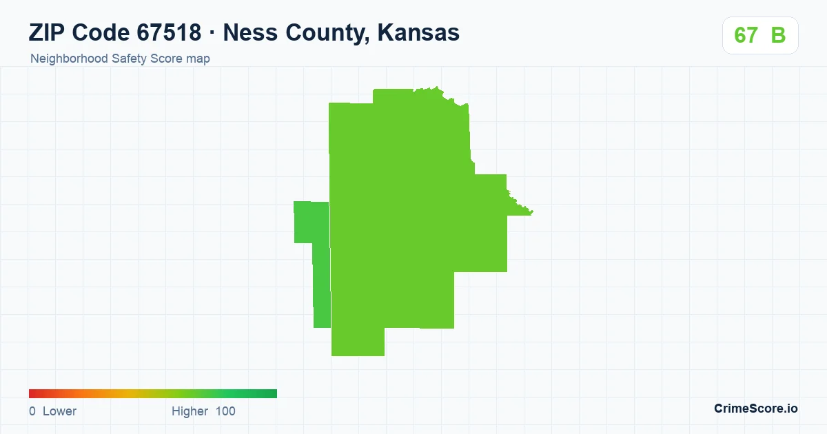 ZIP Code 67518 in Ness County, Kansas neighborhood Safety Score map